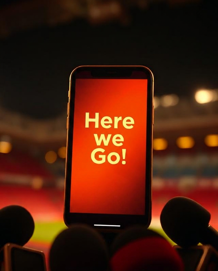Smartphone glowing with a breaking-news notification over blurred stadium lights